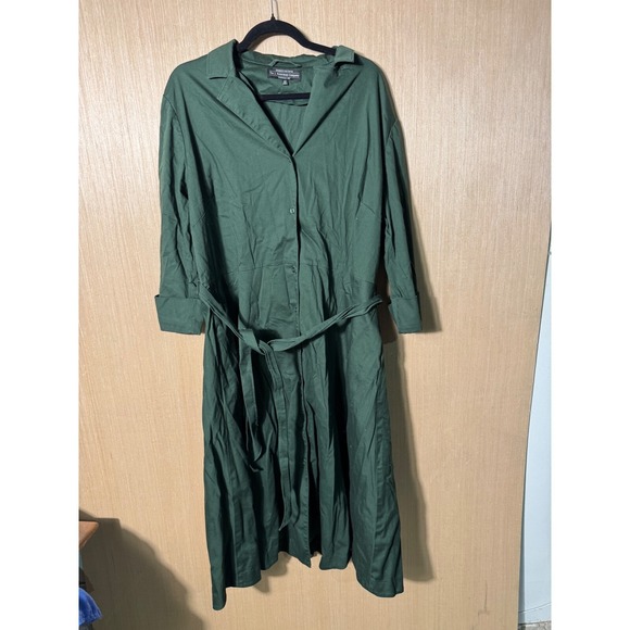 J. Peterman Company Green Midi Shirt Dress Womens Size 22 Long Sleeve - Picture 1 of 6